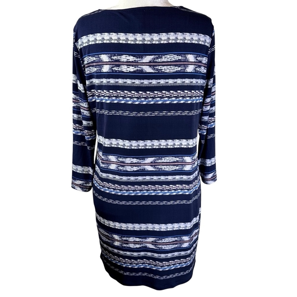 BCBGMaxAzria Navy and White Shift Long Sleeve Dress Size L - Picture 5 of 11